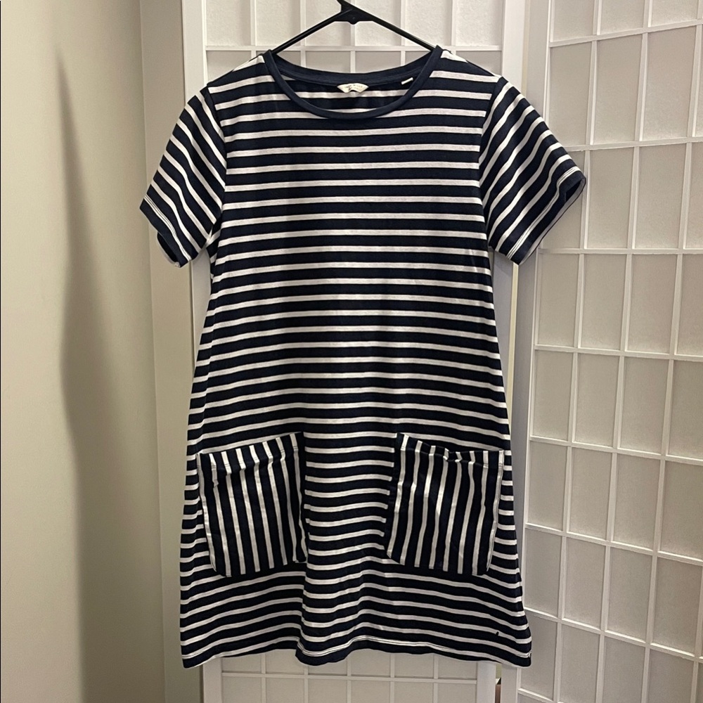 Striped Navy and White Dress with Pockets